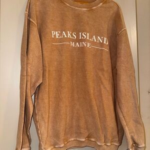 Peaks Island Maine Women's Tan Crew Neck Sweater